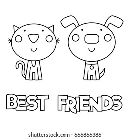 Best friends. Coloring page. Vector illustration.