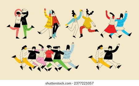 Best friends concept illustration. Vector illustration of multicultural girls and multicultural friendship. Happy friendship day. Teenage girl friends hugging and having fun.