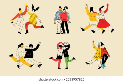 Best friends concept illustration. Vector illustration of multicultural girls and multicultural friendship. Happy friendship day. Teenage girl friends hugging and having fun.