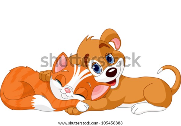 Best Friends Cute Dog Cat Stock Vector (Royalty Free) 105458888