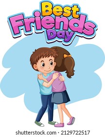 Best Friends Day logo banner with kids friend hugging together illustration