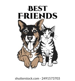 Best friends  dog and  cat illustration