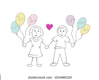 Best Friends Drawing Boy Girl Holding Stock Vector Royalty Free