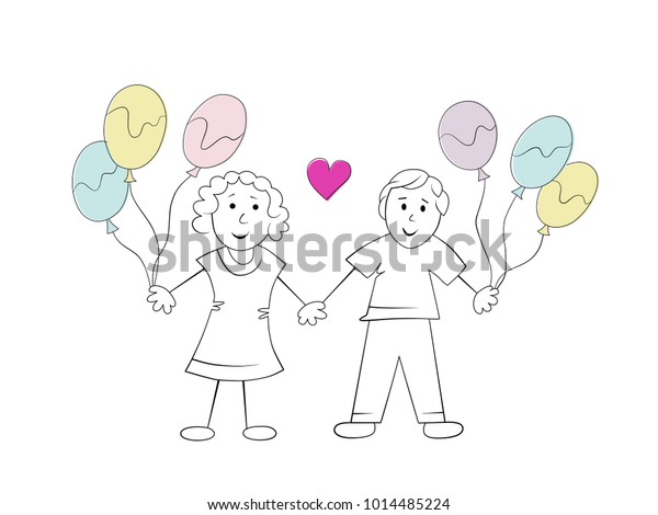 Best Friends Drawing Boy Girl Holding Image Vectorielle De Stock Libre De Droits