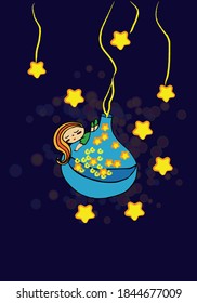 Best friends. Fairy tale. Love. Card.Little girl and stars