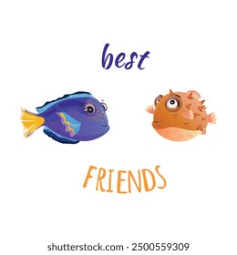 Ilustración de peces de mejores amigos, perfecta para proyectos infantiles y materiales educativos