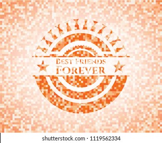 Best Friends Forever abstract orange mosaic emblem with background