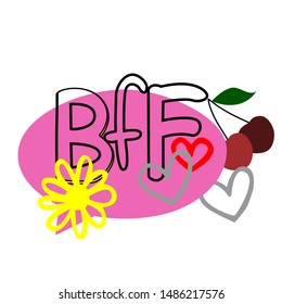 Best friends forever or BFF. Vector illustration on pink oval background. BFF for girls with pink colour dominant.