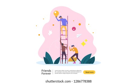 best friends forever concept for celebrating happy friendship day event. vector illustration of social relationship with people character. web landing template, banner, and print media.