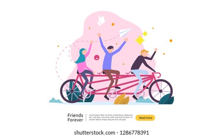 best friends forever concept for celebrating happy friendship day event. vector illustration of social relationship with people character. web landing template, banner, and print media.