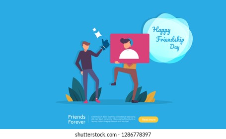 best friends forever concept for celebrating happy friendship day event. vector illustration of social relationship with people character. web landing template, banner, and print media.