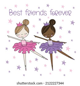 Best friends forever - cute ballerina girls. Good for T shirt prit, poster, card, cover, Birthday gift and other.