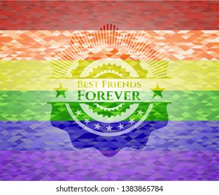 Best Friends Forever emblem on mosaic background with the colors of the LGBT flag
