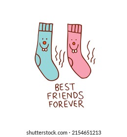 Best Friends Forever - funny smelly pair of mismatched socks characters