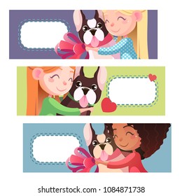 Best Friends Forever illustration. Friendship concept. Banner, background, flyer, placard, in cartoon style with cute dog and girl. Poster, Vector card for greeting, decoration, congratulation.