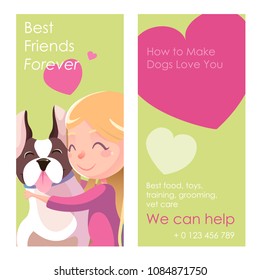 Best Friends Forever illustration. Friendship concept. Banner, background, flyer, placard, in cartoon style with cute dog and girl. Poster, Vector card for greeting, decoration, congratulation.