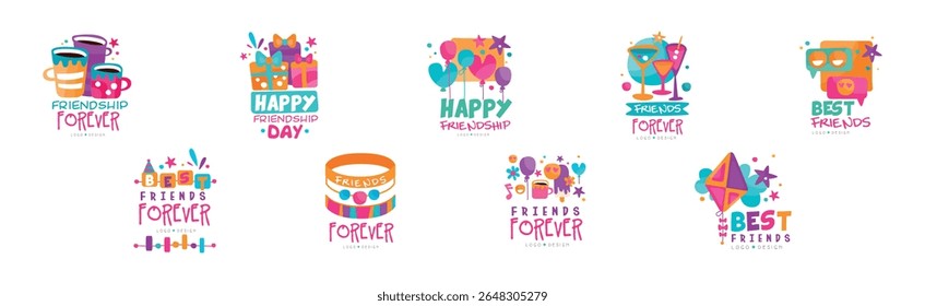 Design do logotipo Best Friends Forever com conjunto de vetor de elemento colorido