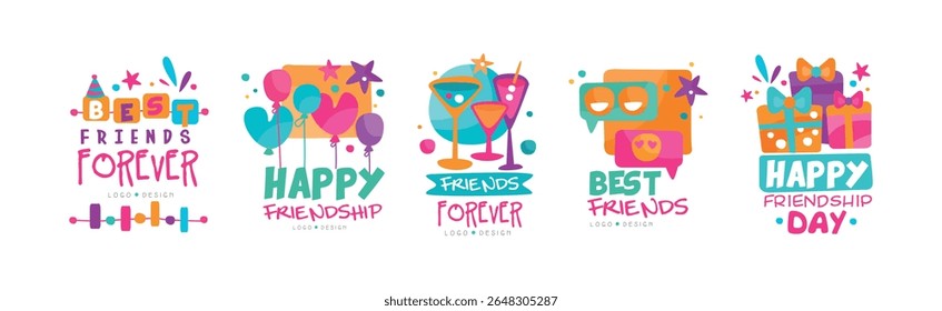 Design do logotipo Best Friends Forever com conjunto de vetor de elemento colorido