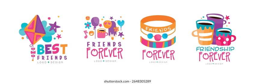 Design do logotipo Best Friends Forever com conjunto de vetor de elemento colorido