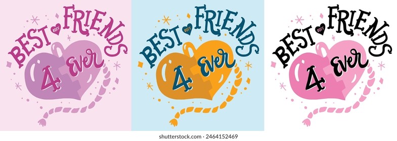 Best Friends Forever Slogan with heart lock chain art Hand lettering slogan. Custom hand lettering good for print, greeting cards, flyer, tshirt design, postcard, poster social media, etc. Vector Art.