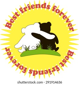 Best friends forever. Two bears. Print background and slogan. For t-shirt or other uses, in vector.