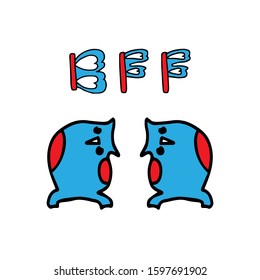 Best friends forever. Two owl friends leaned towards each other. Lettering phrase BFF. Vector illustration on a white background