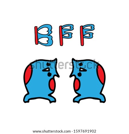 Best friends forever. Two owl friends leaned towards each other. Lettering phrase BFF. Vector illustration on a white background