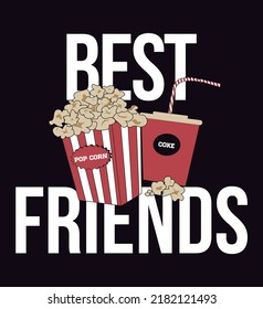 Best friends. Funny phrase. Popcorn design. Design for tshirt