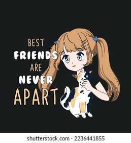 best friends girl cat illustration vector drawing graphic design art style female portrait face cartoon children child kids kid girl boy baby fashion trend t-shirt textile 