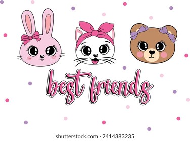 BEST FRIENDS GIRL CUTE BEAR RABBIT CAT LOVE