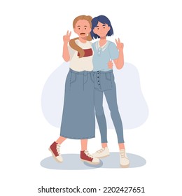 Best Friends Girls. friends hug together.Best friends together. vector illustration.