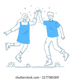 Best friends give a high five. men and women celebrating success or agreement at work or business. Concept of friendship and communication.