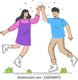 Best friends give a high five. men and women celebrating success or agreement at work or business. Concept of friendship and communication.