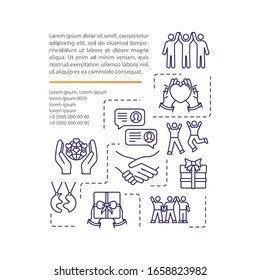 Best friends goals list icon with text. Mates leisure planning, active recreation to do list PPT page vector template. Brochure, magazine, booklet design element with linear illustrations