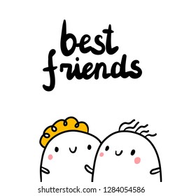 Best friends hand drawn illustration with cute female friendship