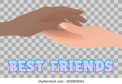 best friends hands with different skin color with transparent background.