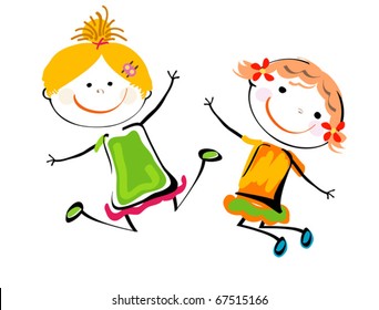 best friends; happy girls playing