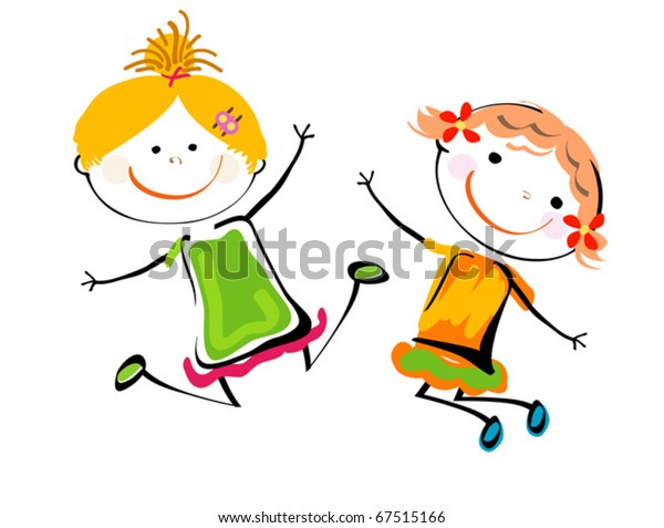 Best Friends Happy Girls Playing Stock Vector (Royalty Free) 67515166