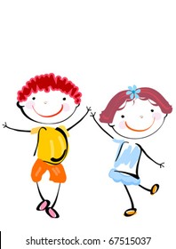 best friends; happy kids playing