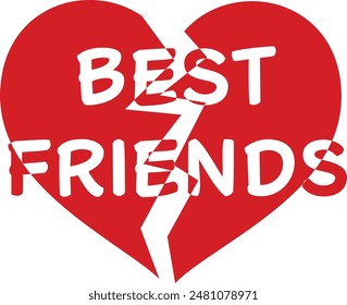 Best friends heart isolated on white background. Flat vector illustration.