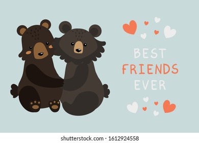Best friends with hearts and cute cartoon bears