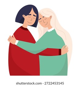 Beste Freunde umarmen flache Vektorgrafik. Galentine's Day Flat Illustration