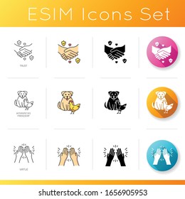 Best friends icons set. Linear, black and RGB color styles. Strong interpersonal bond, emotional affection. Trust, interspecies friendship and virtue. Isolated vector illustrations
