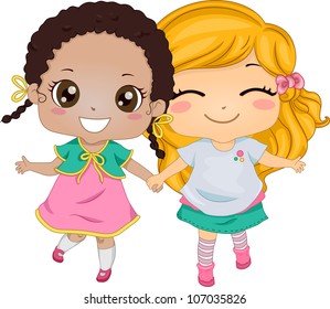 Best Friends - Illustration Featuring Two Girls Holding Hands While Walking