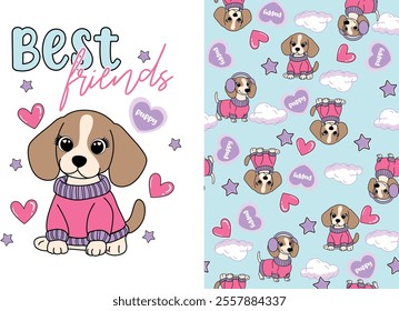 BEST FRIENDS LOVE STAR CUTE PUPPY