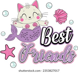 best friends meow mermaid love cute