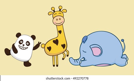 best friends Panda Giraffe Elephant Cartoon