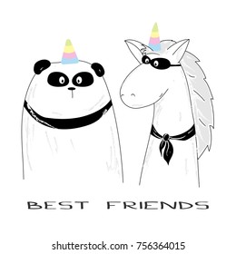 Best friends - panda and unicorn