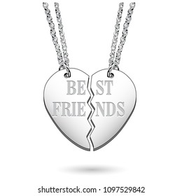 Best Friends Silver Jewelry Heart Charm on Chains