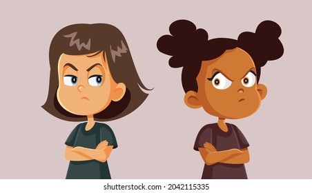 Best Friends Upset with Each other Vector Illustration
Two girls fighting with each other because of rivalry and competitiveness 
